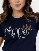 T-Shirt Feminina Cristã de Agodão Premium Filha do Rei com Pérolas