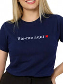 T-Shirt Feminina de Algodão Estampa Cristã Eis-me Aqui - Várias Cores