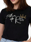 T-Shirt Feminina Cristã de Agodão Premium Filha do Rei com Pérolas