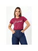 T-Shirt de Algodão Jesus com Aplicação de Pérolas