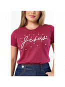 T-Shirt de Algodão Jesus com Aplicação de Pérolas