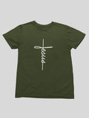Camiseta feminina t-shirt básica estampa Jesus vertical 100% algodão tendencia casual