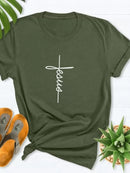 Camiseta feminina t-shirt básica estampa Jesus vertical 100% algodão tendencia casual