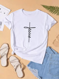 Camiseta feminina t-shirt básica estampa Jesus vertical 100% algodão tendencia casual