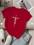 Camiseta feminina t-shirt básica estampa Jesus vertical 100% algodão tendencia casual