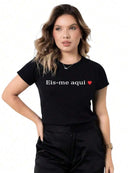 T-Shirt Feminina de Algodão Estampa Cristã Eis-me Aqui - Várias Cores