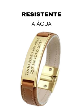 Pulseira Masculina Couro Ajustável Marrom Luxo Tudo Posso