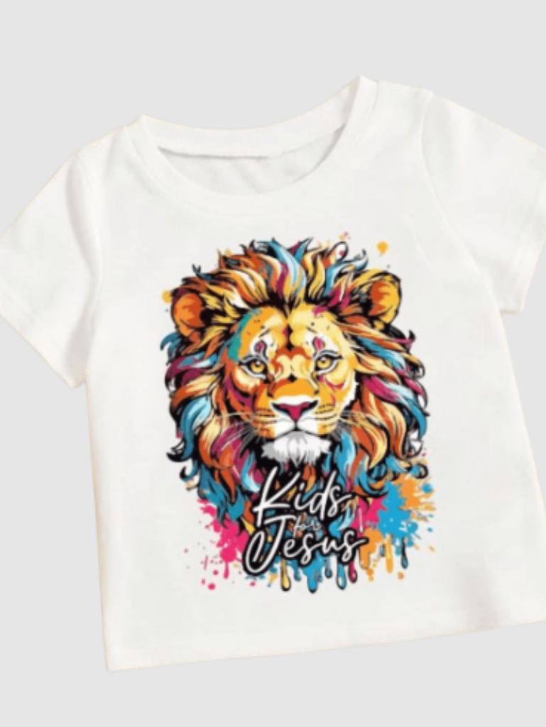 Camiseta Infantil Estampada Leão Colorido 100% Algodão