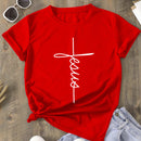 Camiseta feminina t-shirt básica estampa Jesus vertical 100% algodão tendencia casual