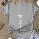 Camiseta feminina t-shirt básica estampa Jesus vertical 100% algodão tendencia casual