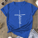 Camiseta feminina t-shirt básica estampa Jesus vertical 100% algodão tendencia casual