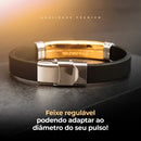 Pulseira de Fé Masculina – Aço Inoxidável com Borracha, Detalhe Jesus, Dourada e Ajustável