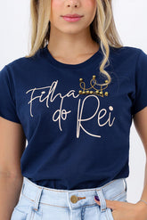 T-SHIRT FILHA DO REI COM PEROLAS - AZUL MARINHO