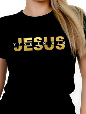T-SHIRT JESUS VIVE EM MIM DOURADO - PRETO